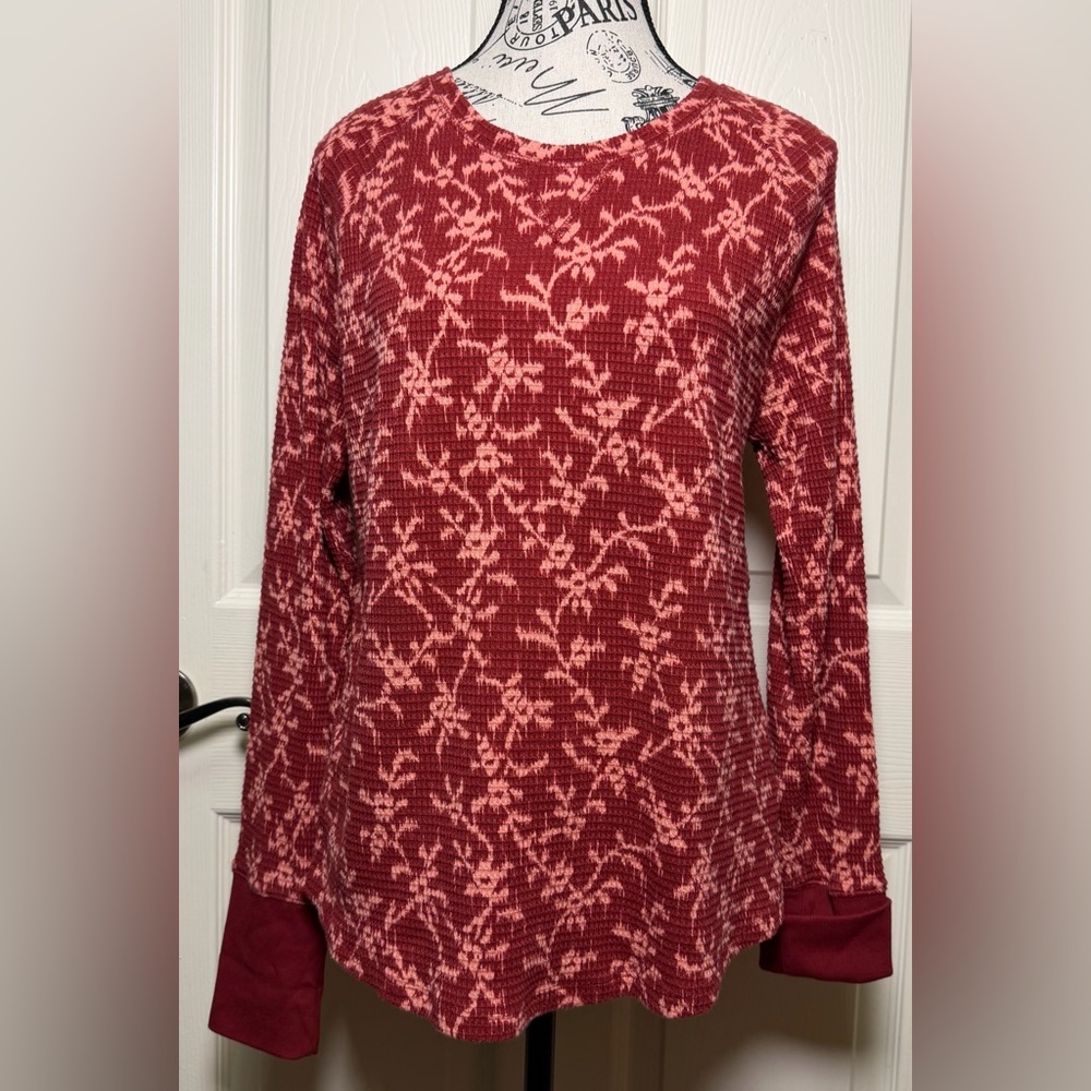 Knox Rose Women's Red and Pink Floral Long Sleeve Top - Picture 3 of 6